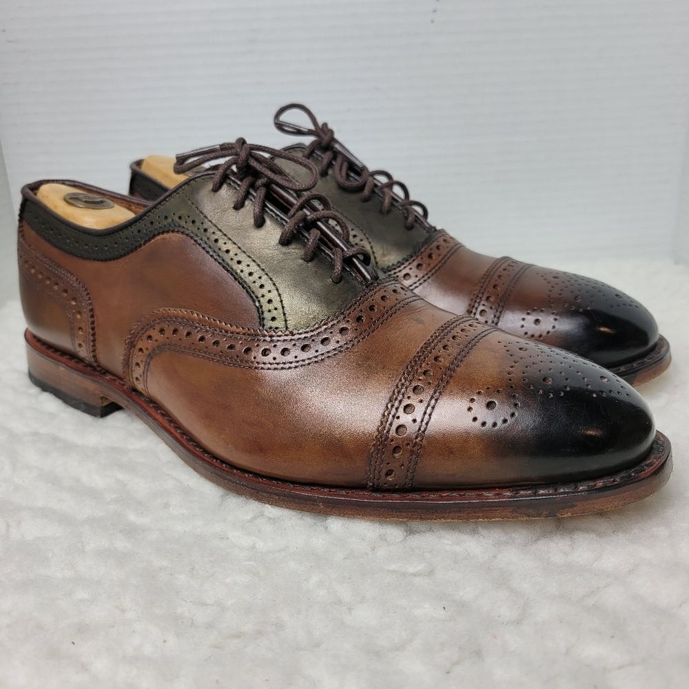 Allen Edmonds "Strand" Men's Oxford Shoes Size 9.5 Brown Leather Wingtip Cap-Toe